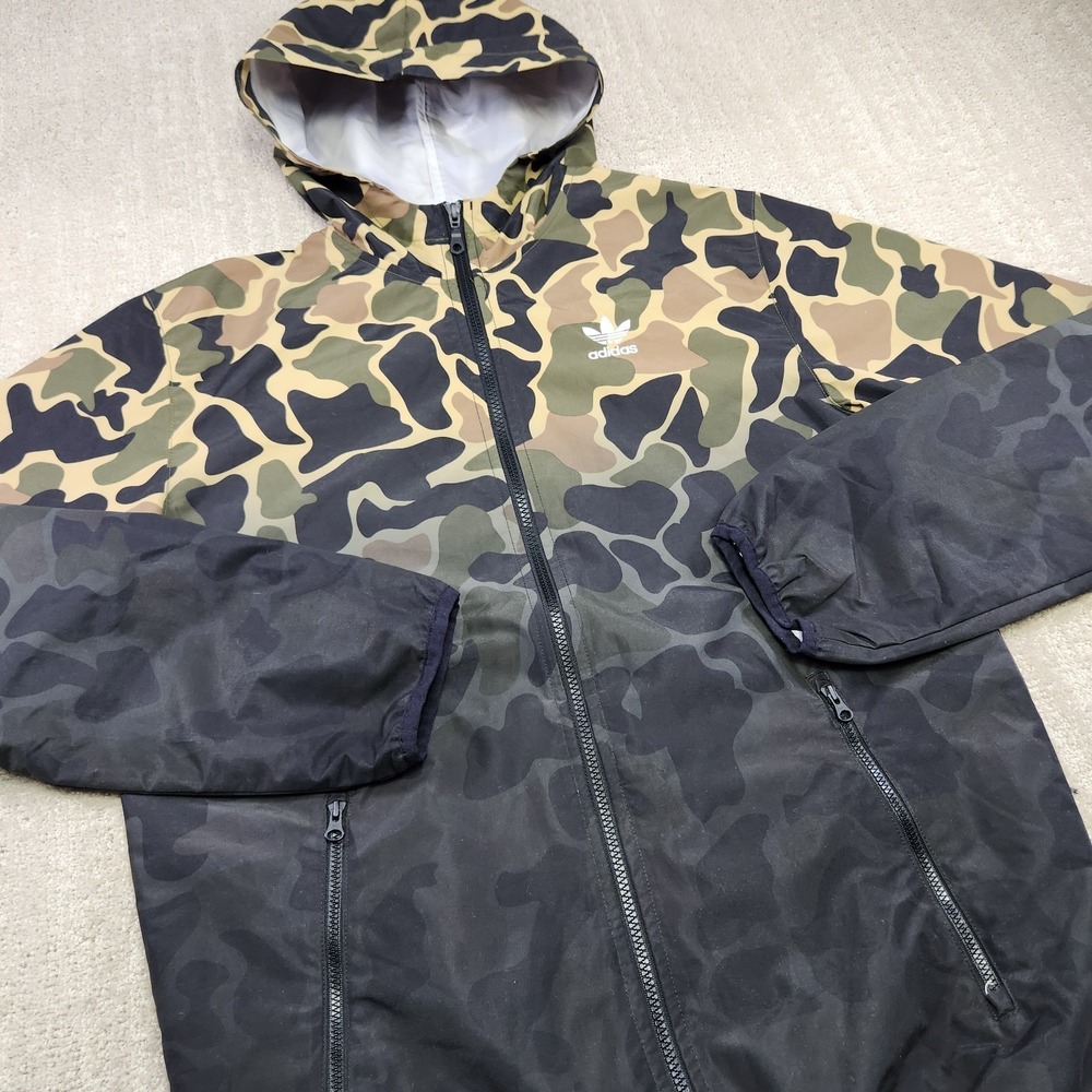 Adidas Jacket Men Small Duck Camo Windbreaker Water Resistant Black Skate Hoodie